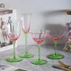 Bicchieri da Vino di Lusso Retrò in Cristallo Strisce Verticali Chiare Design Floreale Rosa Verde Flûte Calice da Cocktail Martini