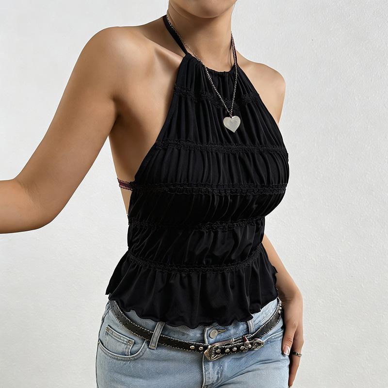 Women Halter Cami Top – Ruched Peplum Crop Top , Sleeveless Summer Y2K Going Out Top