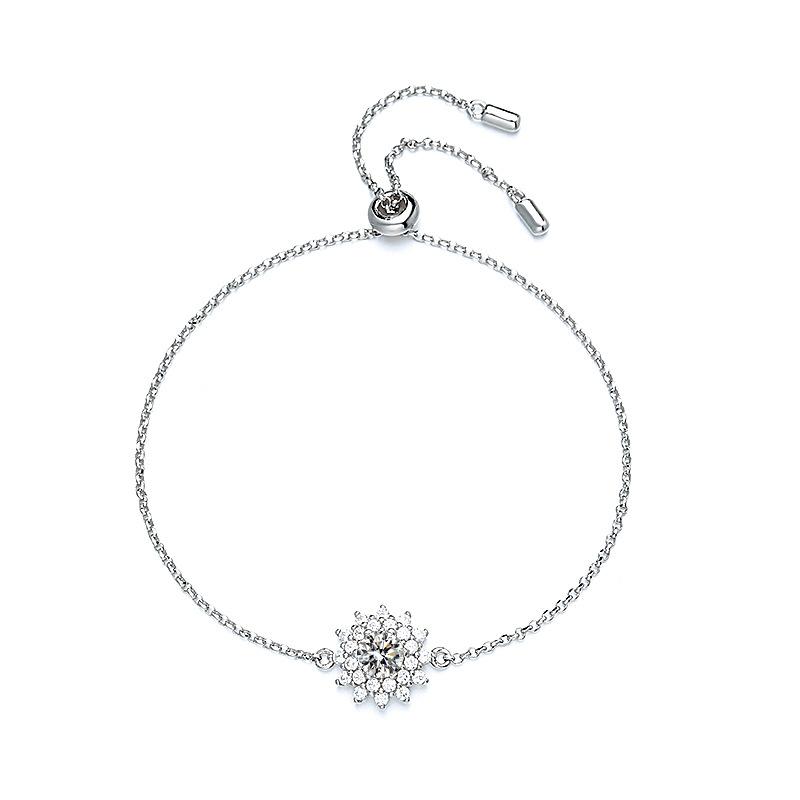 Mosang Diamond Pure Silver S925 Sunflower Bracelet American D Color 50 Cent Mosang Stone Bracelet Women's Electric Thick Gold Layer