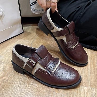 Fashion British Style Tassel Leather Shoes Fashion Thick Sole Platform Belt Buckle Casual Pumps Mixed Color Luxury Designer Single Shoes
