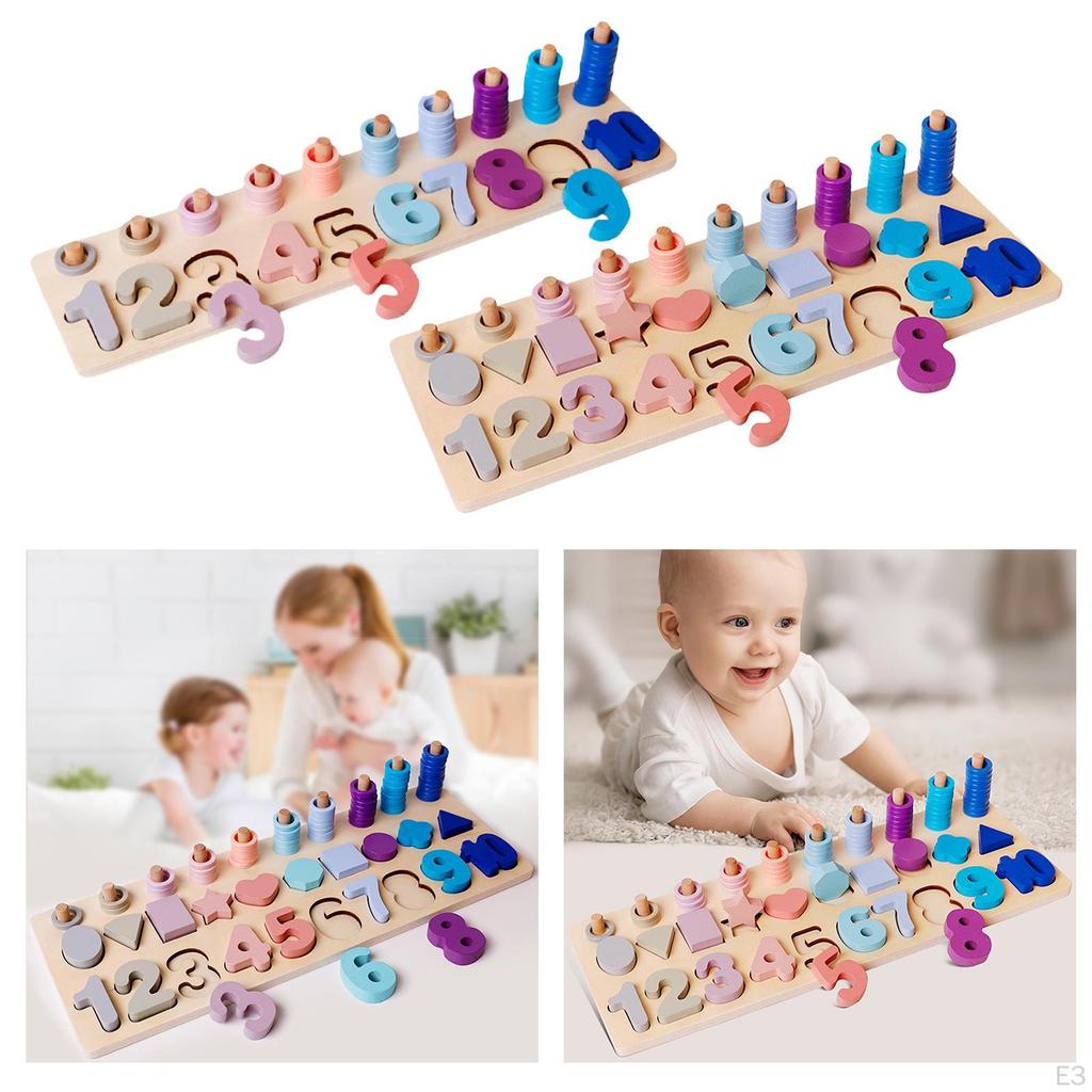 Rainbow Rings Board Wooden Number Color Sorter Stacking Blocks Learning Early Education Toy
