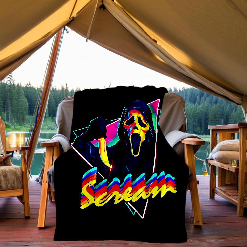 1pc Scream Mask Outdoor Blanket Lightweight Flannel, Soft & Warm, All Season Use for Sofa, Outdoor, Camping, Living Room, Office, Chair