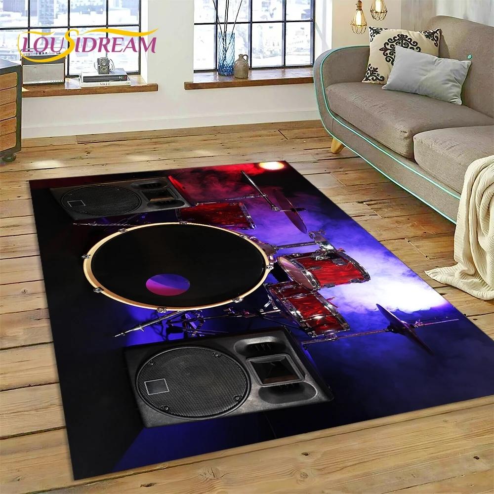 3D bicí sada Stojan na bicí Sada hudebních nástrojů Koberec do ložnice Obývací pokoj Domácí dekorace na pohovku, dětská velká dekorační podložka na podlahu
