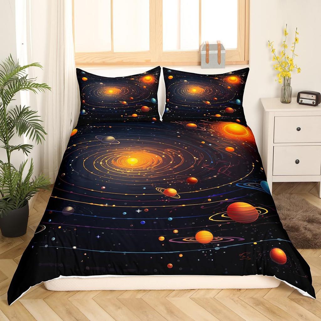 Solar System Duvet Covers Set for Kids Outer Space Galaxy Bedding Set Universe Planets Comforter Cover Astronomy Quilt Covers