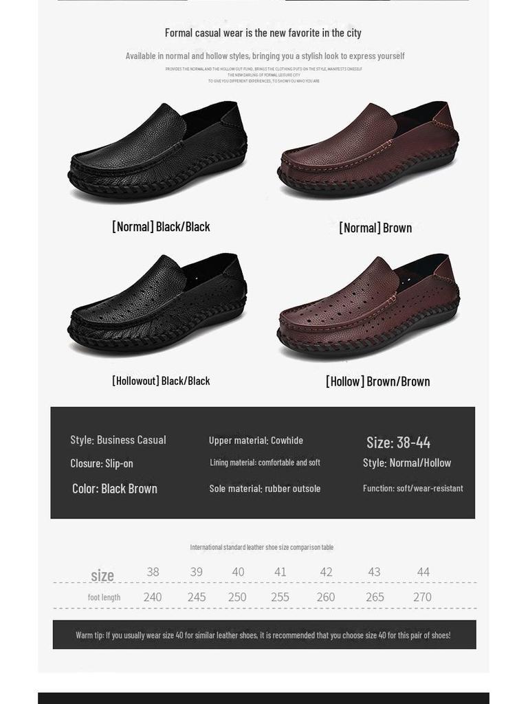 Men's Slip-On Leather Shoes: High-End Business Casual, Soft Leather, Wide Fit, Large Sizes 47-48