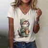 3D Cartoon Cat Print Cute Animal Women's T-shirts Casual Streetwear Short Sleeves Tees Pullover Summer New Women Clothing Tops