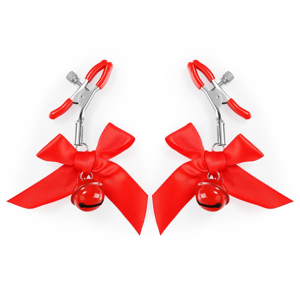 Bell With Bow Pendant Anal Plug Gemstone Buttplug With Flirting Nipple Clamps Fetish Role Play Sex Toys Exotic Accessories