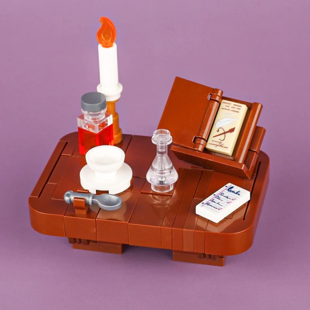 MOC Medieval Napoleonic Furniture Sheepskin Paper Cabinet Building Blocks Ink Map Compass Printed Tiles Bricks Toys Boys Gift