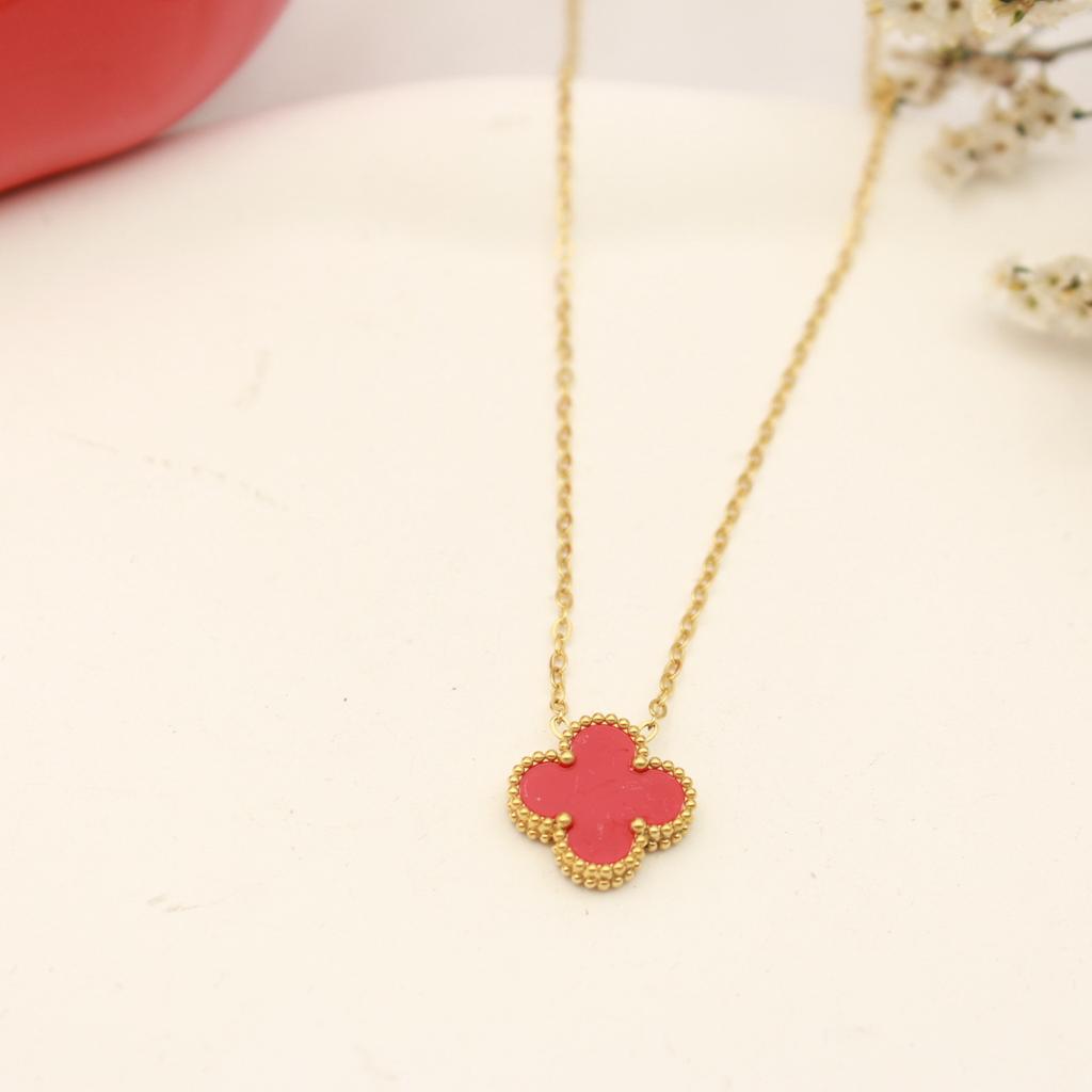 Collier double face en titane 18 carats avec trèfle à quatre feuilles porte-bonheur pour femme, 15 mm