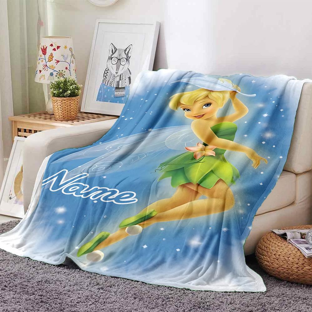Custom Name Tinkerbell'S Magical Flight Flannel Blanket For Super Soft Cute Comfort Blanket For Travel Bedding Couch Sofa Blanket