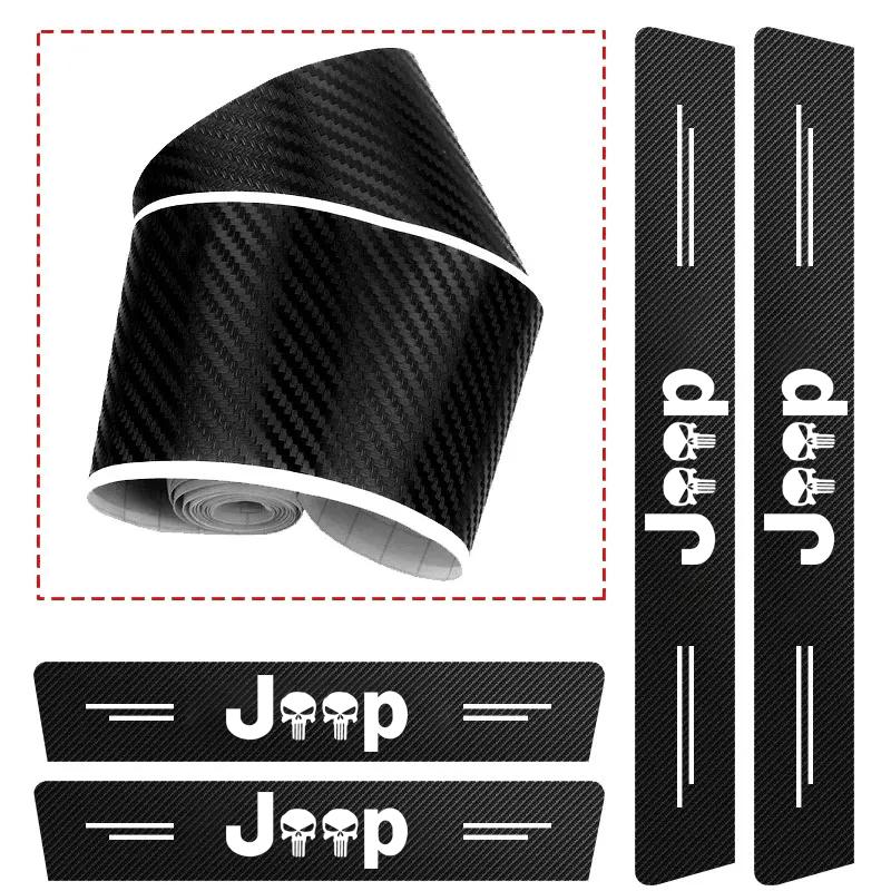 1/4/5Pcs JEEP Car Door Sill Scuff Plate Decor Carbon Fiber Stickers For Jeep Renegade Compass Grand Cherokee Wrangler Gladiator ALU1