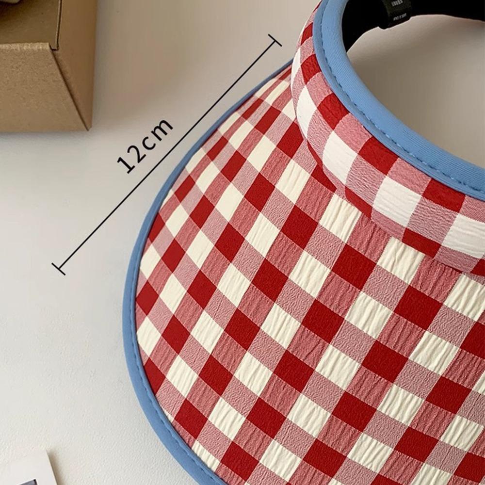 Breathable Summer Empty Top Cap Plaid Print Sun Protection Hats Simple Large Brim Sun Hat  Fishing