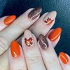 Fall Maple Leaf Press On Nails Almond Fake Nails with Glitter Design Thanksgiving False Nails Autumn Stick On Nails