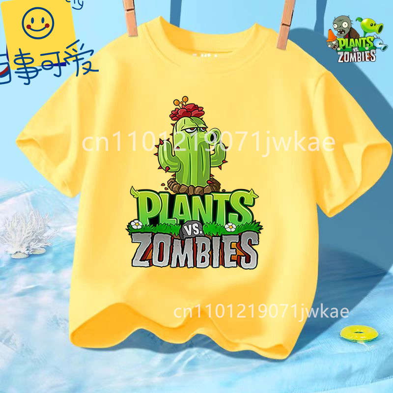 Sommer Rundhals T-Shirt für Jungen Mädchen Lässig Tägliche Kleidung Plants Vs Zombies Niedlich Kawaii Cartoon Mode Street Style 312Y