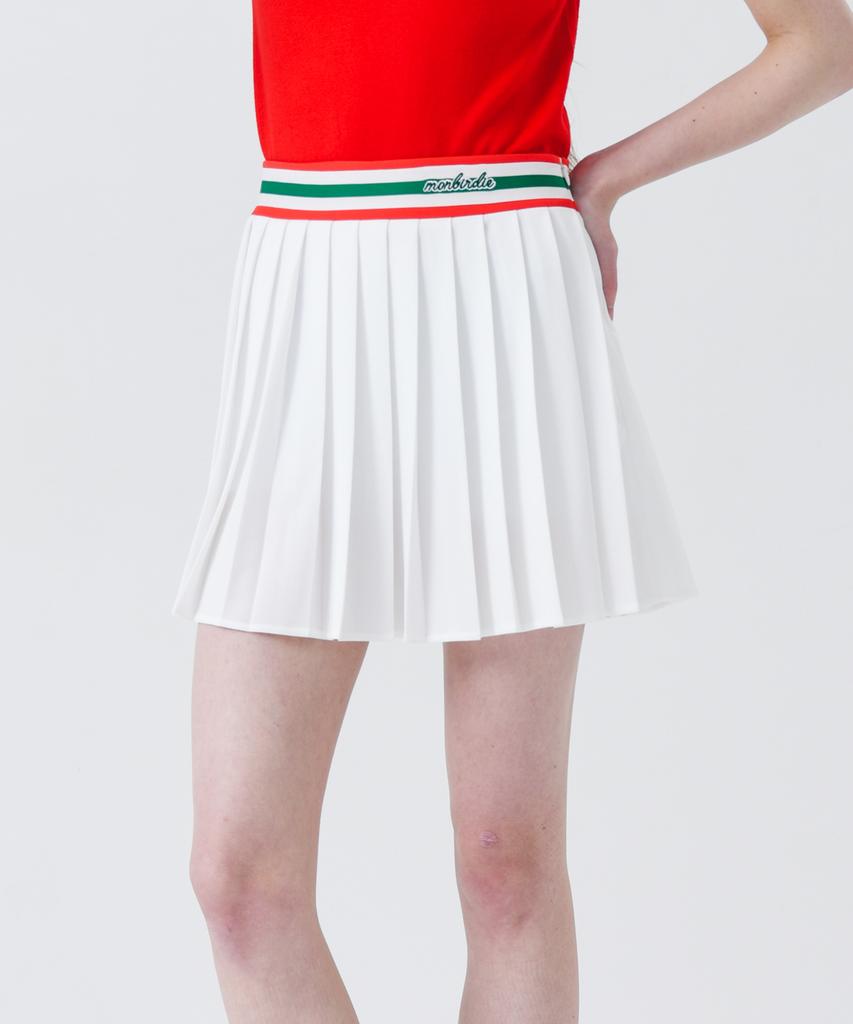 MONBIRDIE GOLF Waist Colored Mesh Skirt Color Line Contrast Mesh Skirt_White