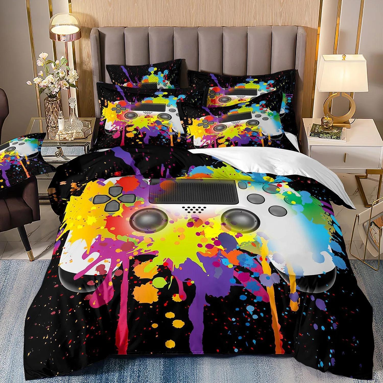 

Video Games Beding Set Men ,Game Controler Warm Comforter Cover featuring Pilowcases for Young Boys,Print Playing Games Soft Duvet Cover Set Tens 100*200cm Single