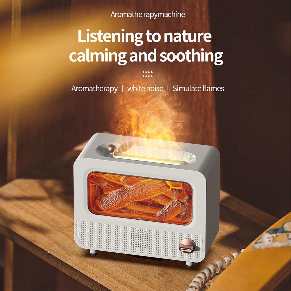 Bluetooth Flame Aroma Diffuser Humidifier - Colorful Spray, Large Desktop Fireplace Design