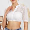 Women Lace Short Shirt Stand Collar Button Front Vintage Style Tops See-through Lace Oktoberfest