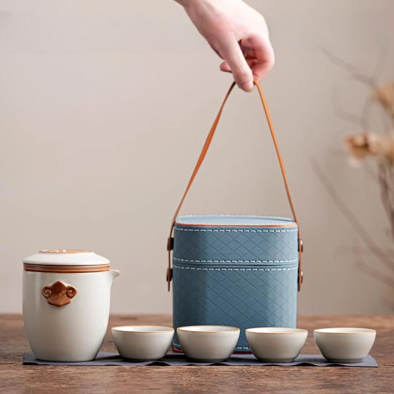Ru Kiln Portable Travel Tea Set High-end Quick Cup Teacup One Person Outdoor Camping Tea Drinking Equipment
