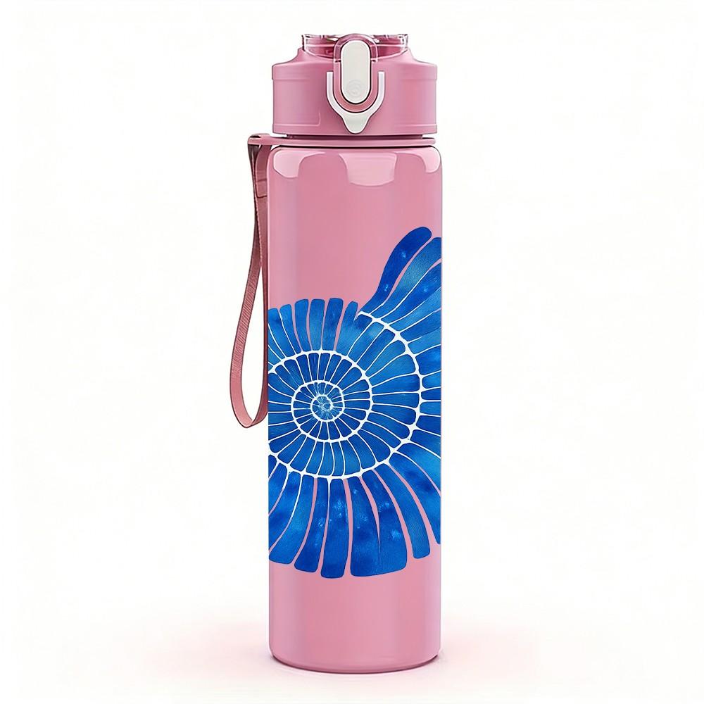 1PC Blue Spiral Seashell Pattern 750ml Color Plastic Sports Water Bottle Leakproof Flip Straw Lid Suitable for Sports Office Home Use