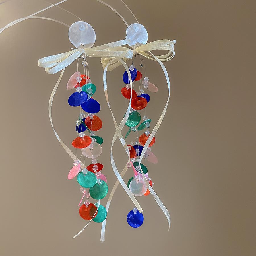 Seaside vacation style flower shell fringed long earrings stud earrings women's earrings design sense