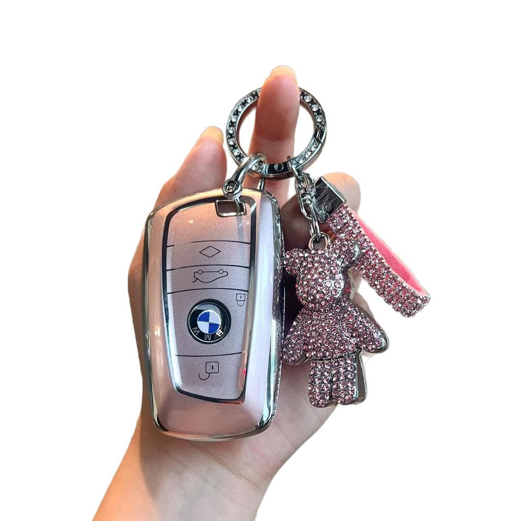 BMW Key Case: Compatible with X1, X2, X3, X4, X5, New 1 Series, 3 Series, 5 Series. Blade Style Shell with Women's Buckle Bag.