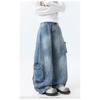 High Street Deconstruction Multi-pocket Jeans Men's Versatile Design Sense Wide Leg Pants American Washed Silhouette Scimitar Pants Spring