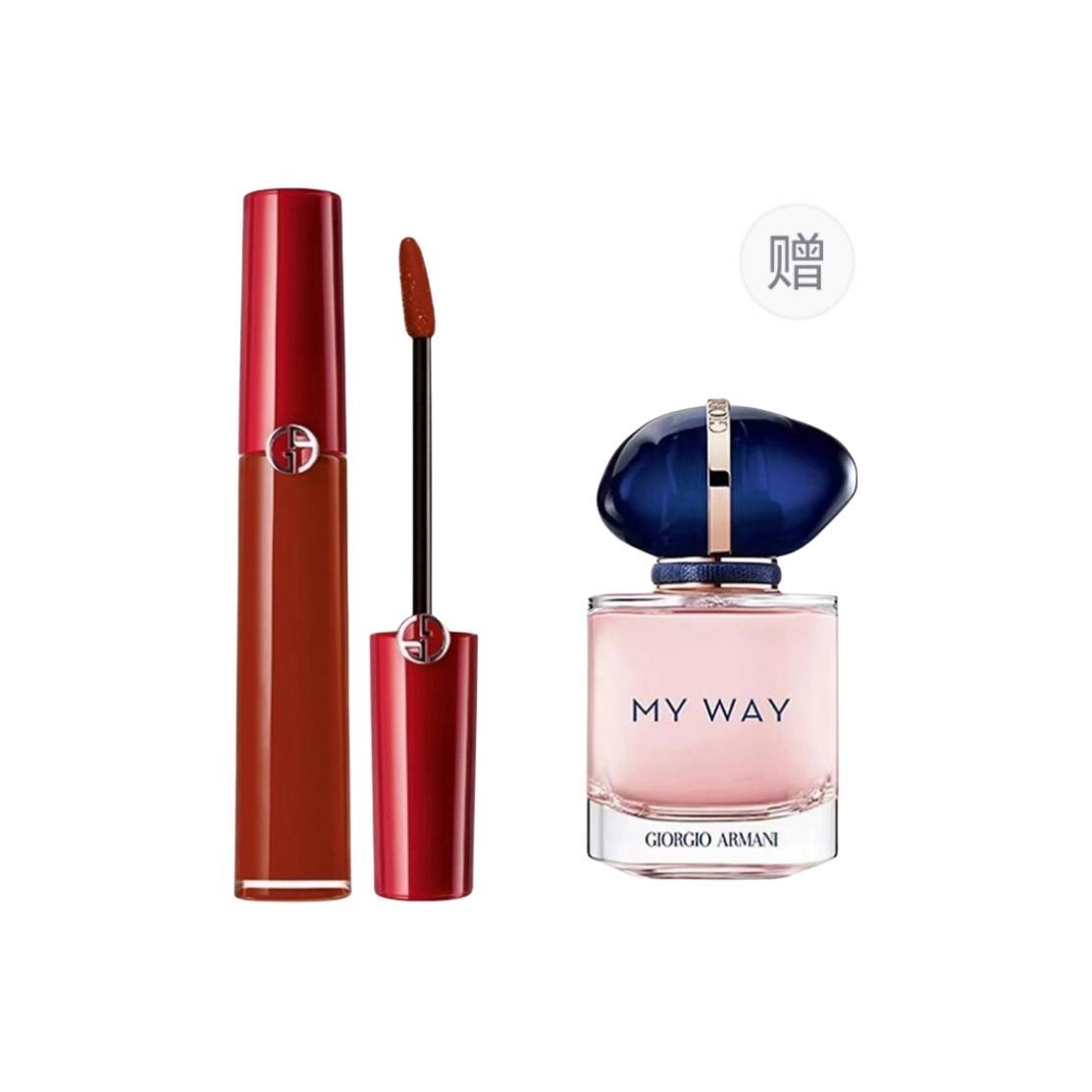

ARMANI Lipstick Perfume Makeup Sets Easy to Blend Long Lasting Complexion Red Tube 206 Formal Wear 6.5ml+MywayQ Perfume 7ml