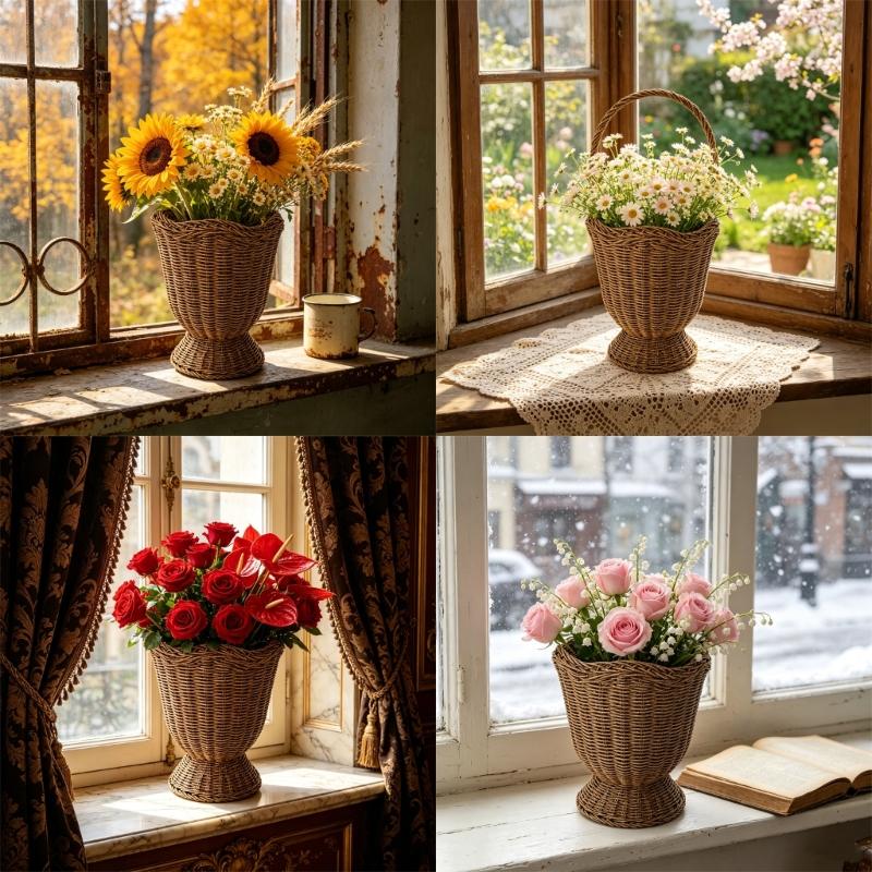 Vasi in Rattan Vasi da Fiore Intrecciati a Mano per Erba della Pampa Fiori Secchi Stili Bohemienne Vasi Rustici Centrotavola
