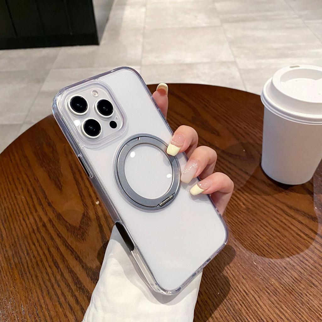 360 Rotating Magnetic Suction Bracket Is Suitable for iPhone16 Mobile Phone Case Matte Anti-drop Apple 15ProMax Protective Case.
