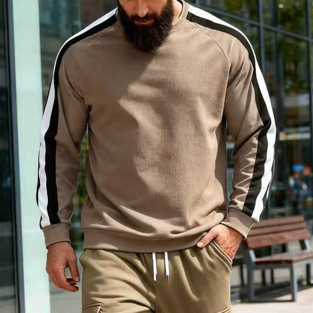 Men's Round Neck Color Block Long Sleeve Sweatshirt Casual Sports Base Layer Top