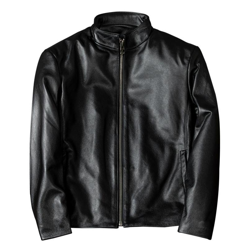 New Autumn Winter Genuine Leather Jacket Men Slim Fit Stand Collar Short Casual Simple Coat