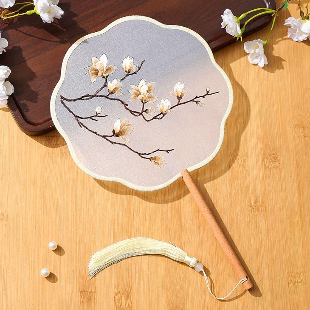 Ancient Chinese Style Chinese Style Fan Handheld Tassels Embroidery Fan with Pendant Floral Pattern Silk Fan Chinese Wedding