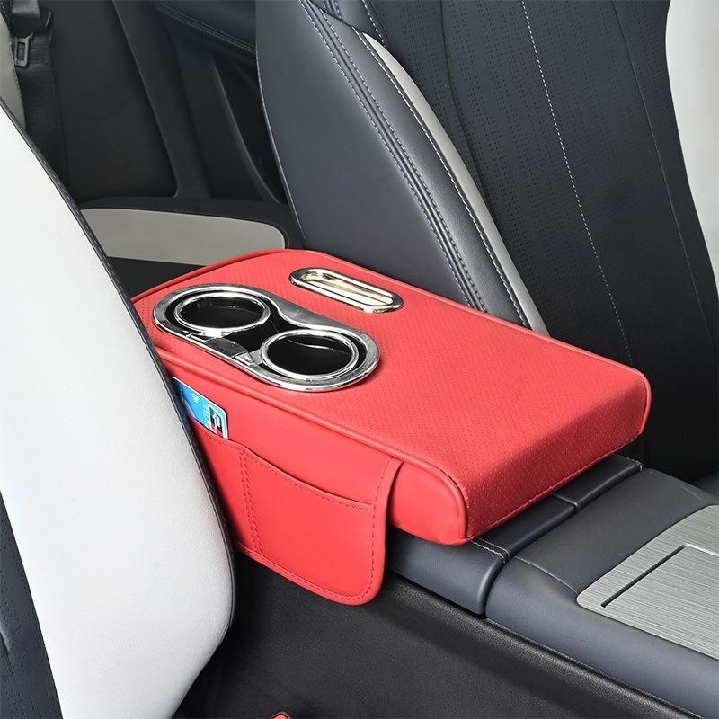 1pcs Universal Car Armrest Pad with Cup Holder And Tissue Box Stand Heightening Pad Vehicle Interior Accessories