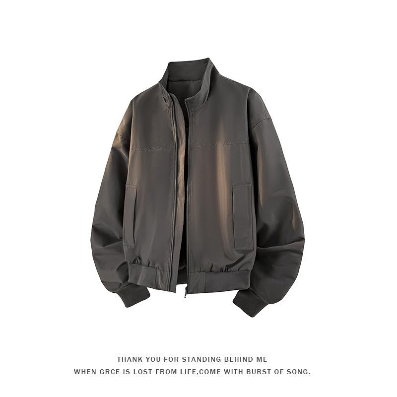 Men's Windproof Stand Collar Workwear Jacket - American Style, Three-Proof, Short, Loose Fit, for Spring & Autumn.