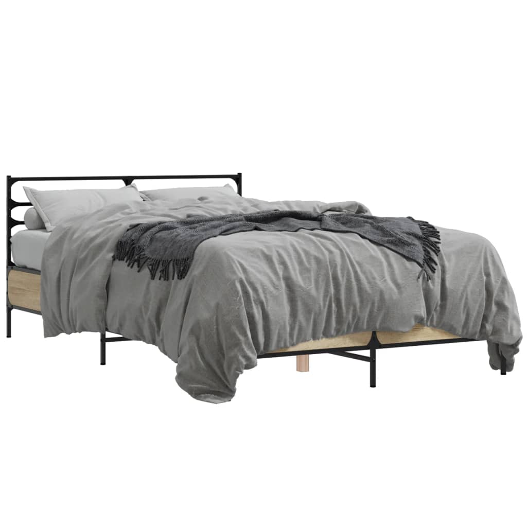 Bed Frame Sonoma Oak 120 x 190 cm Particleboard and Metal