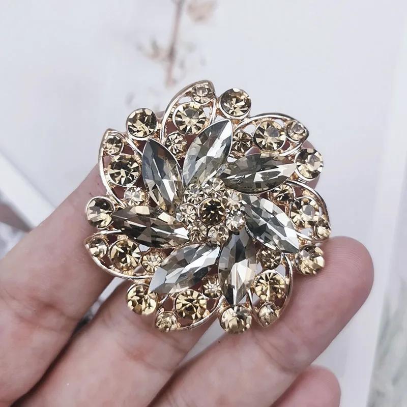 1pcs High-grade Black White Champagne Rhinestone Flower Buttons Fur Mink Coat Collar Decorative Buttons 50mm