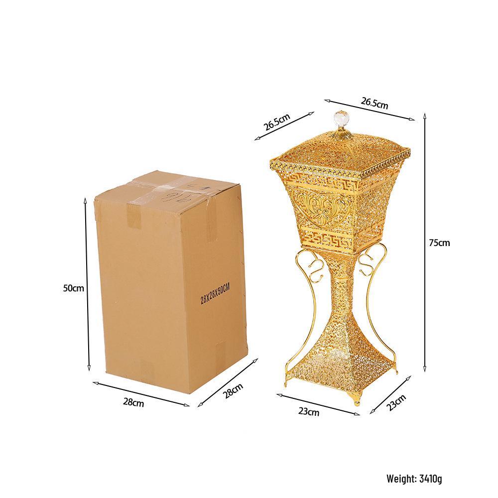 Elegant Chinese Gilded Hollow Iron Incense Burner with Lid - Home Decor Ornament