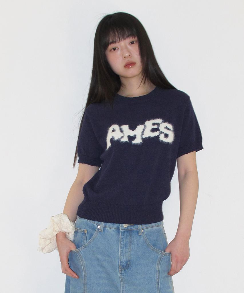 AMES-WORLDWIDE Hairy Logo Short Sleeve Knit Navy