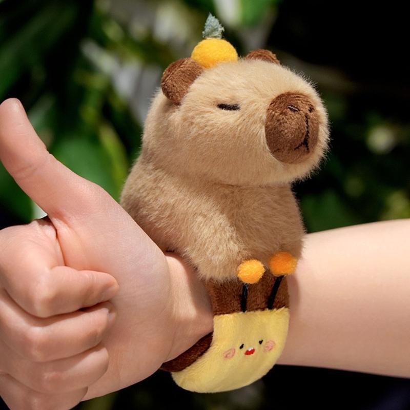 Capybara with Tangerine Plush Bracelet Fun Accessory for Children Kids Bracelet Cartoon Wristband Photo Props
