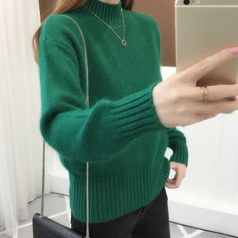 Podzimní a zimní dámský svetr s polopřiléhavým rolákem, pletený pulovr, svetr, košile