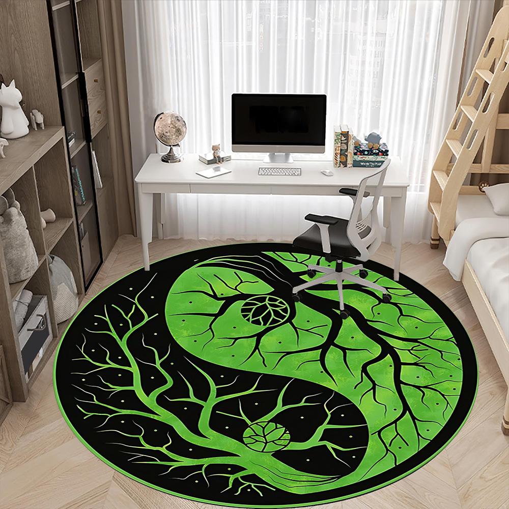 1pc Yin Yang Tree Office Round Area Rug, Indoor Mat Suitable For Office, Under Office Chairs Bedroom Living Room Home Decor205