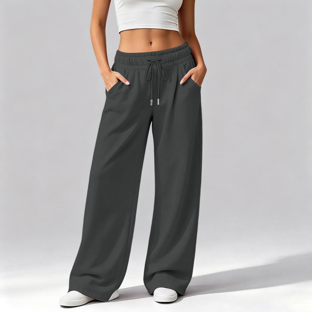Women's Casual Loose Fit Wide Leg Pants with Pockets Comfortable Winter Long Trousers