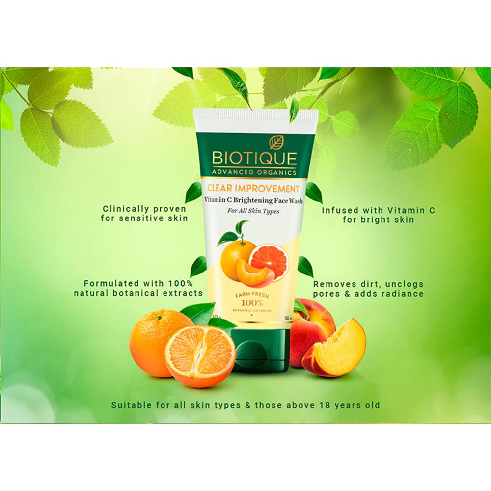 Biotique Vitamin C Brightening Face Wash 150ml For Glowing Skin – Organic Gel Cleanser For Dark Spots & Radiance