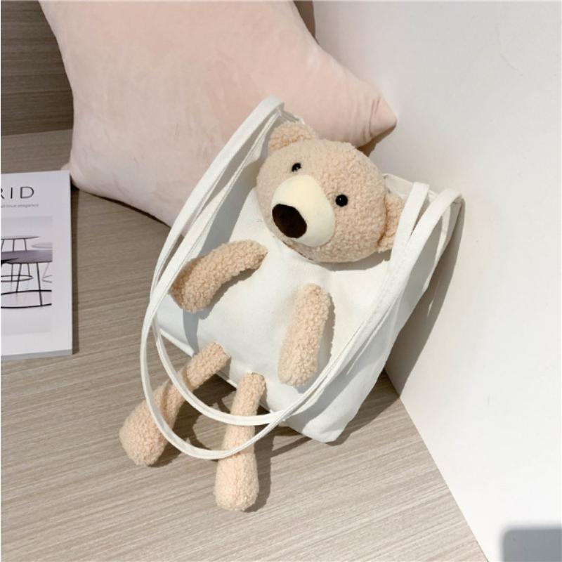 Women's Handbag Fashion Bear Canvas Bag Simple Casual Hundred Bucket Bag Cartoon Shoulder Bag