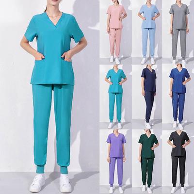 (Qunide) Women's Set V-neck Two-piece Wash Clothes Set Elastic Quick-drying Clothes