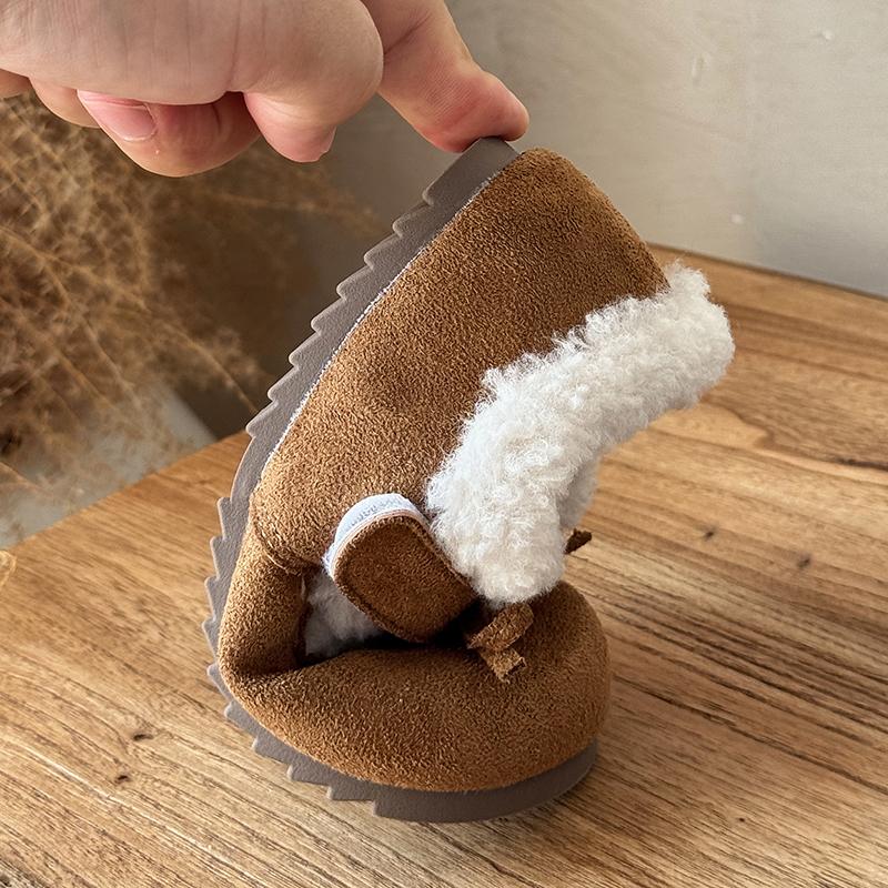 New Winter Trendy Children Snow Shoes Suede Leather Lazy Loafers Boots Shoes Girl Fashion Plush Leisure Platform Sneakers I10026