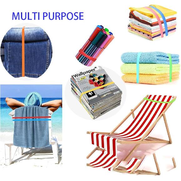 6pcs Towel Bands Silicone Rubber Towel Bands 12x0.4 inches for Beach Chair Stretchable Chair Bands Beach Towel Clips for Beach Pool & Cruise Chairs