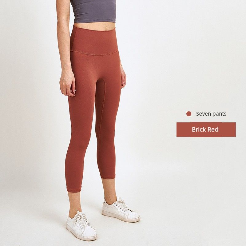 

Cropped Yoga Pants Tight High Waist Hip Lifting Seamless Fitness Pants Outwear Ice Silk Sun Protection Leggings Feel Lounge Pants Caramel color S