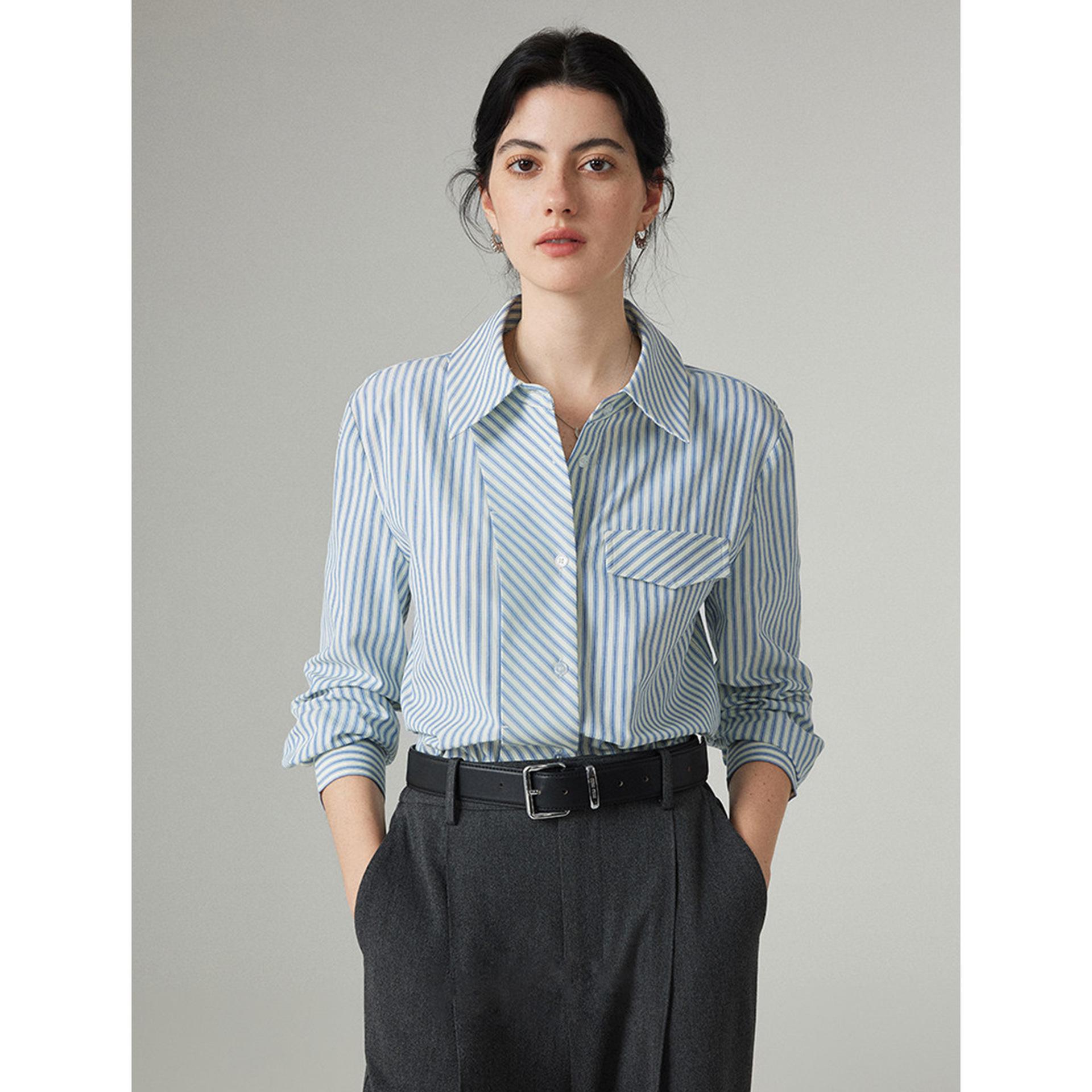 

**2026 New Women s French Design Striped Slimming Long Sleeve Shirt - Versatile Commute Top** Medium синий